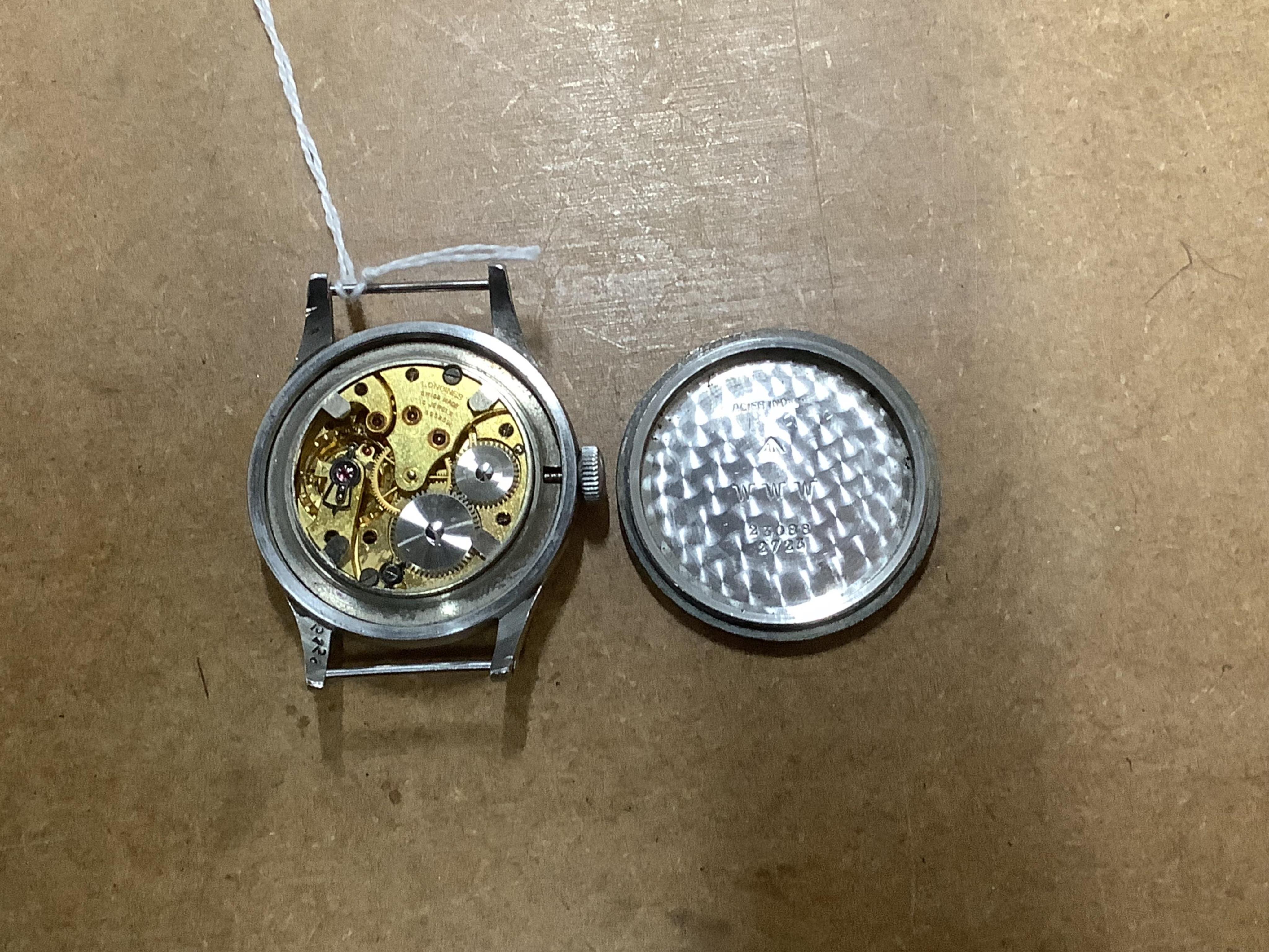 A gentleman's stainless steel Longines 'Dirty Dozen' British Military manual wind wrist watch, circa 1945